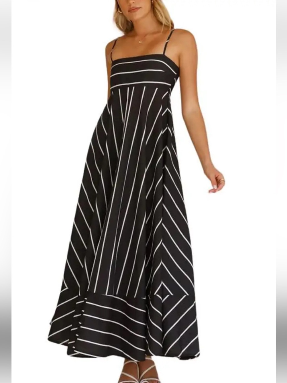 Pink Lily Black & White Striped Maxi Dressy Skirt